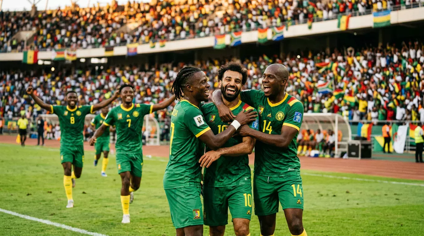 African national team players celebrating a goal during World Cup qualification