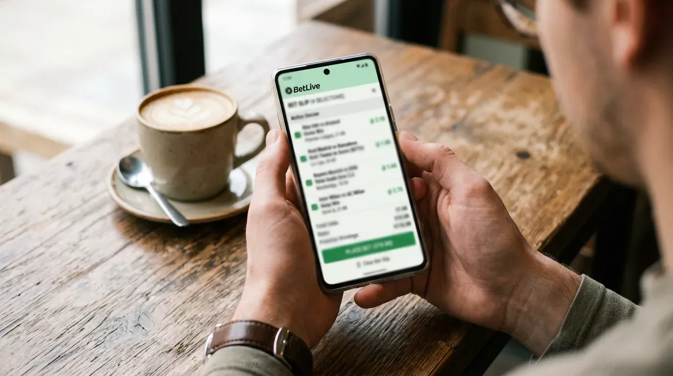 Mobile phone displaying a sports betting app bet slip with World Cup match selections